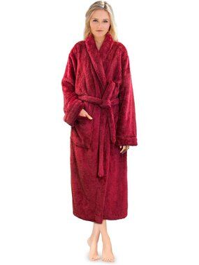 〽️Women's Bathrobe Wine Fleece Luxury Soft Warm Fluffy Sherpa Shaggy Robes